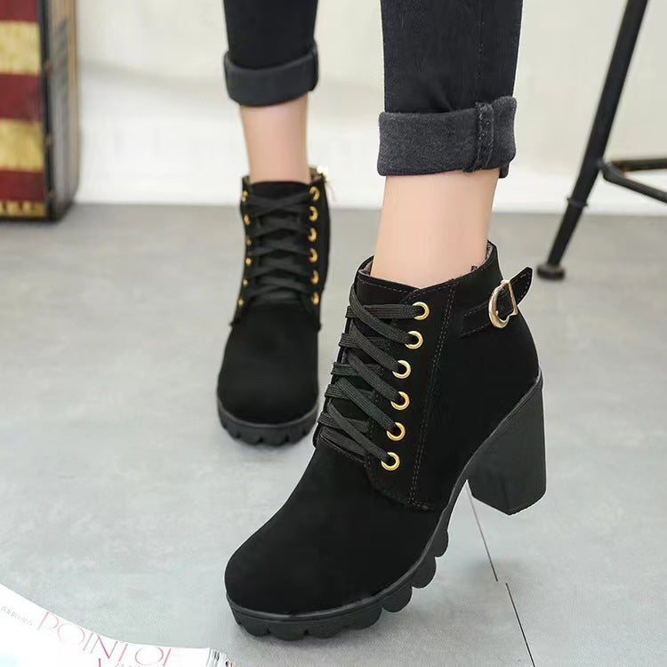 Drune | Stiefeletten mit Blockabsatz - Warm Gefüttert - Rutschfeste Sohle - Goldene Details