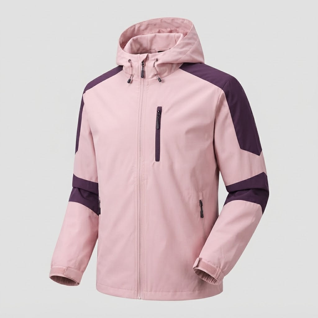 Leichte wasserabweisende Kapuzen-Softshelljacke für Herren mit Kontraststreifen und Brustreißverschluss drune