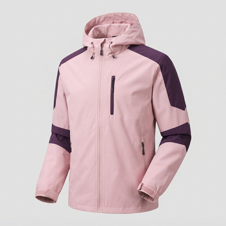Leichte wasserabweisende Kapuzen-Softshelljacke für Herren mit Kontraststreifen und Brustreißverschluss drune
