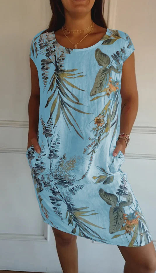 Drune | Damen Bedrucktes Baumwoll- und Leinenkleid