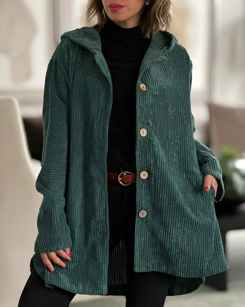 Drune | Lässige Cordjacke mit Kapuze für Damen