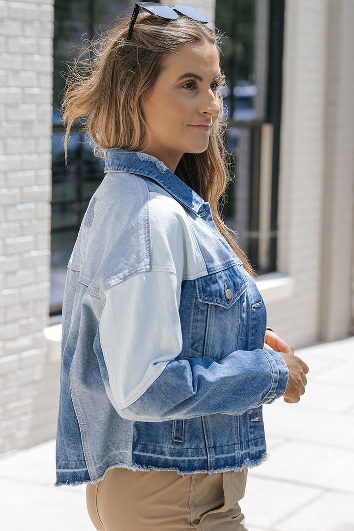 Drune | Denimjacke mit Patchwork und Fransigem Saum Herbst Frauen