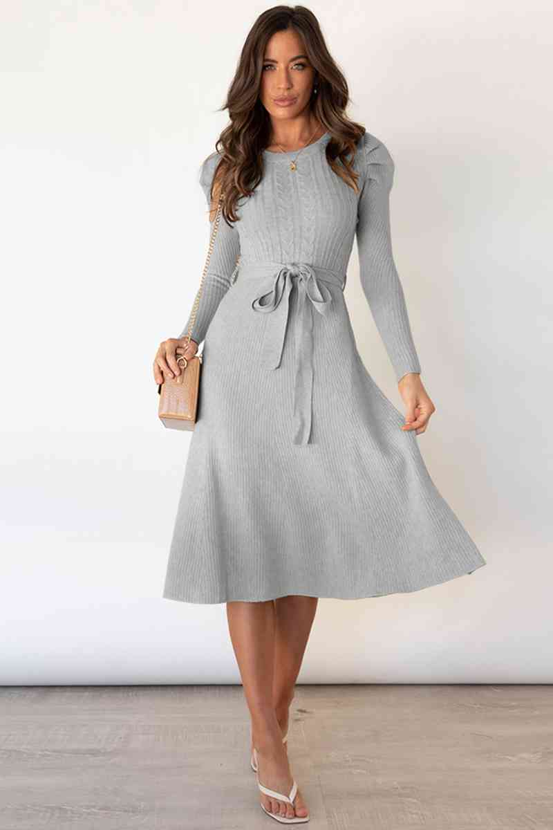 Drune | Rundhalsausschnitt Langarm Knoten Taille Pullover Kleid