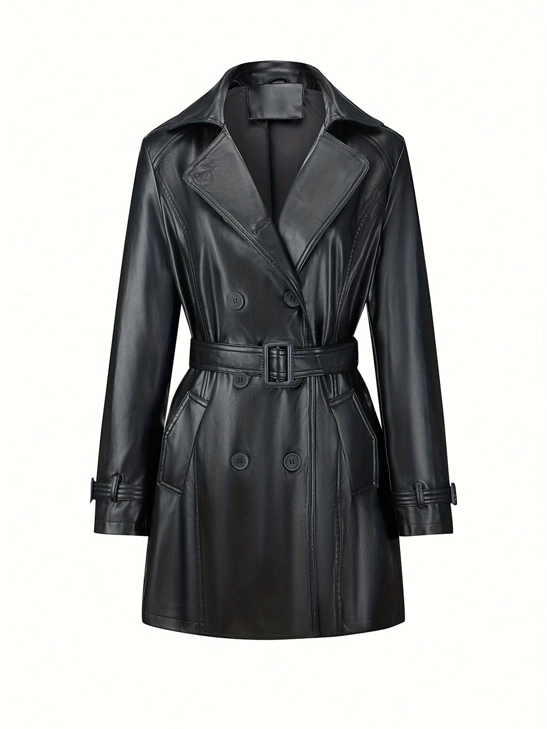 Drune | Trenchcoat aus Kunstleder mit Gürtel und Vintage-Ärmeldesign für Damen - Ideal für Alltagsmode