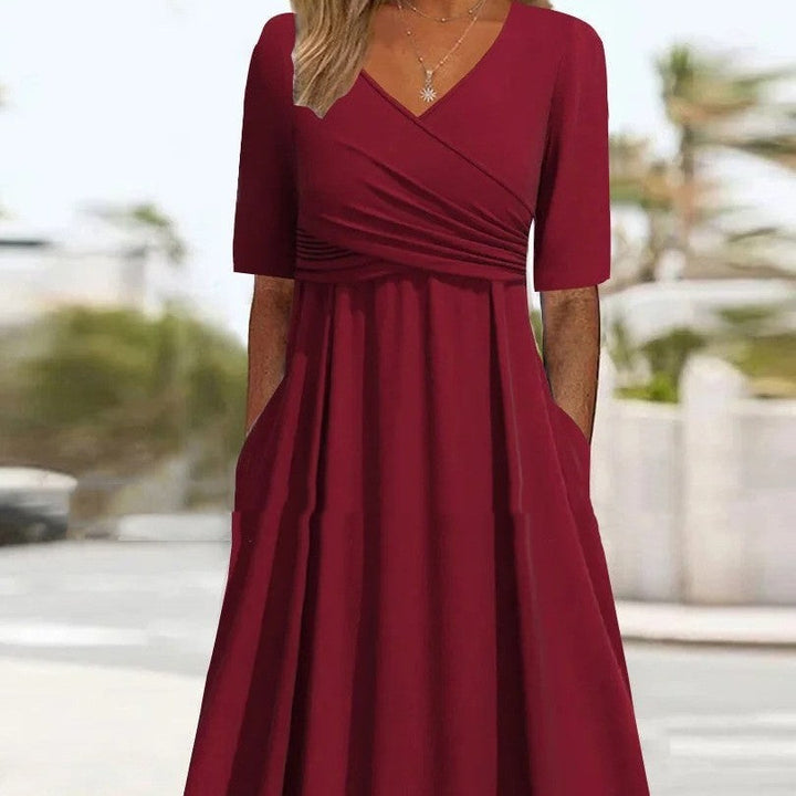 Drune | Blaues, Schlichtes Midikleid Mit V-ausschnitt