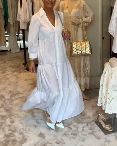 Drune | Lange Weiße Kleid mit Hemdkragen