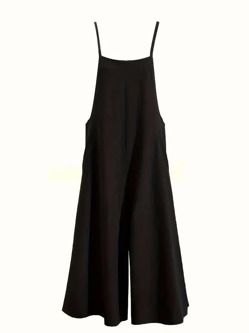 Drune | Einfarbiger Leinen Vielseitiger Spaghetti Jumpsuit