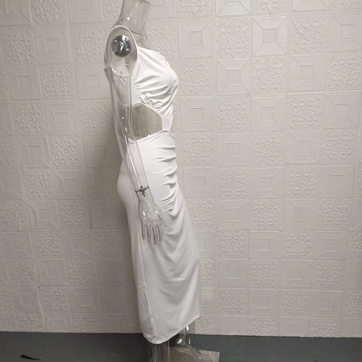 Drune | Schrumpfendes plissiertes unregelmäßiges Kleid mit schräger Schulter