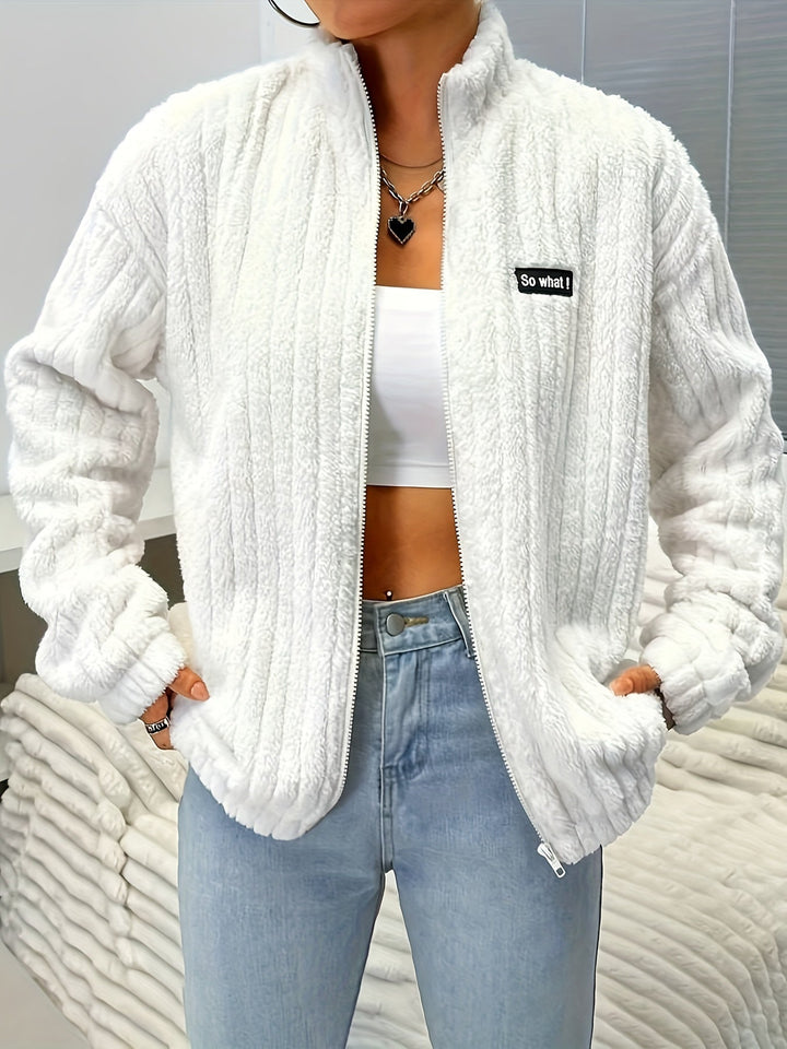 Drune | Plüsch Zip-up Jacke mit Text-patch Polyester Weich und Warm