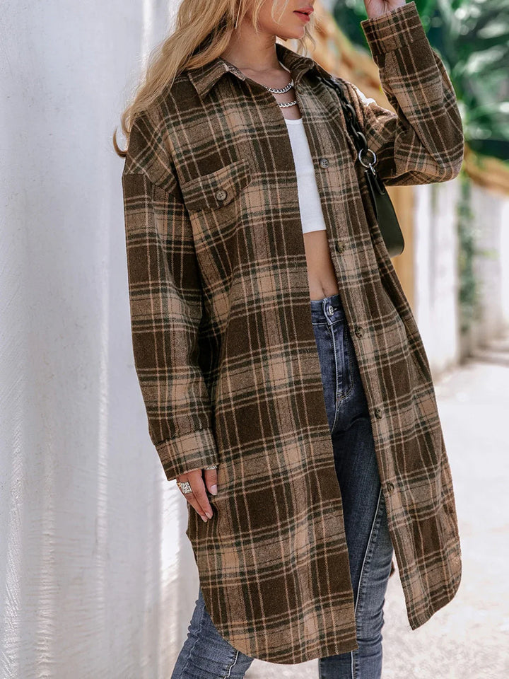 Drune | Karierter Wollmischung Langmantel mit Reverskragen - Lässig sitzender Wintermantel für Freizeit- und Businesskleidung