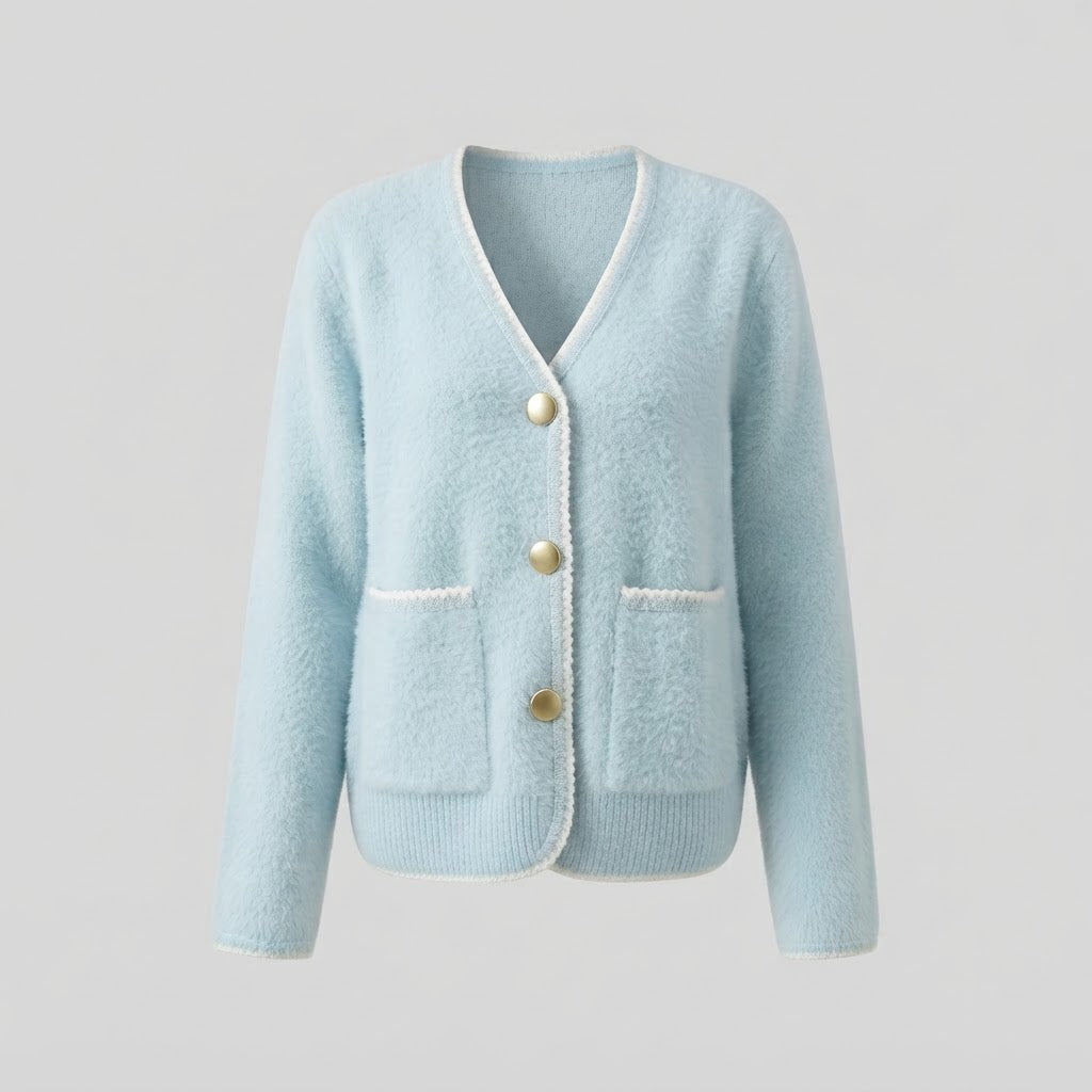 Damen Kuschelige Bouclé-Strickjacke mit Zierborte Drune