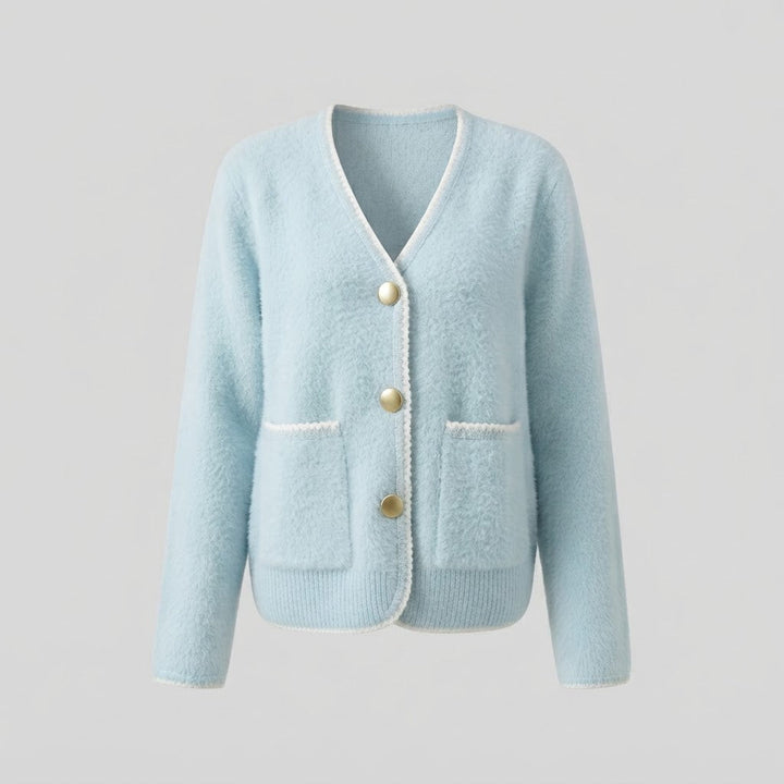 Damen Kuschelige Bouclé-Strickjacke mit Zierborte Drune