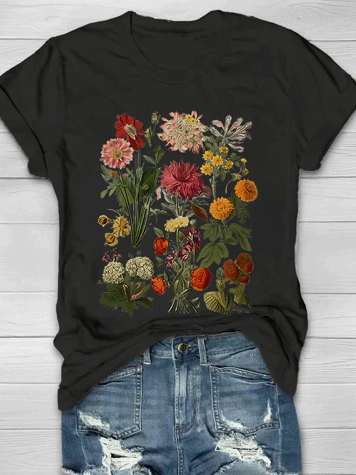 Drune | Weinlese T Shirt mit Blumenmotiv