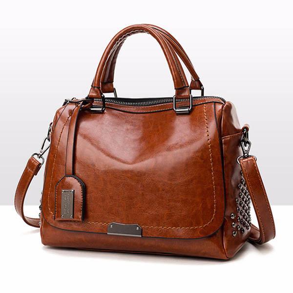 Drune - Luxuriöse Leder Handtasche, Eleganter Nietenbesatz
