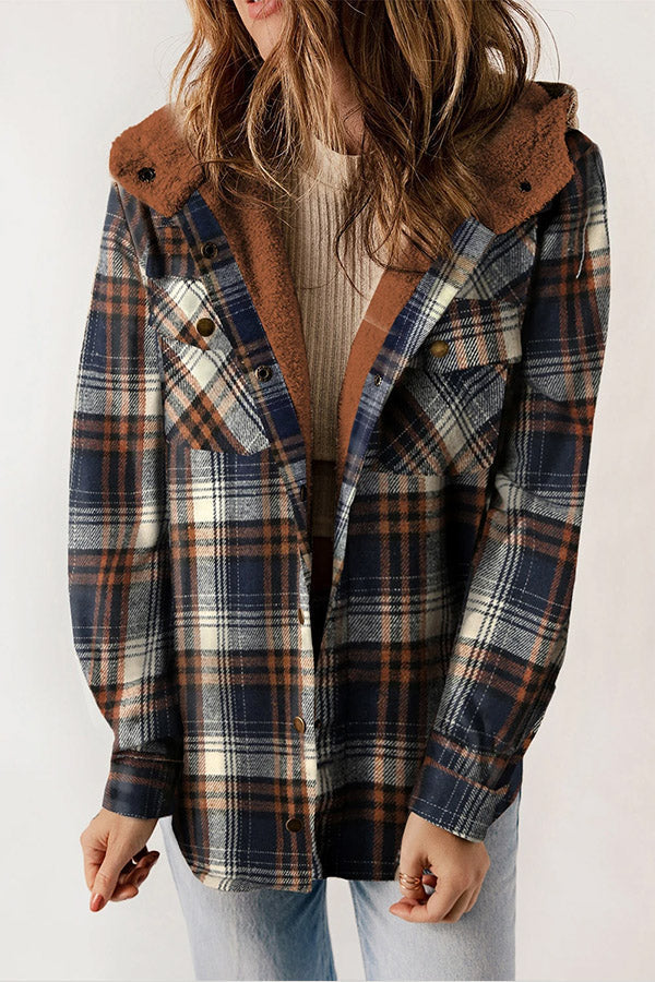 Drune | Knopf Sherpa gefütterte Kapuzen-Flanelljacke