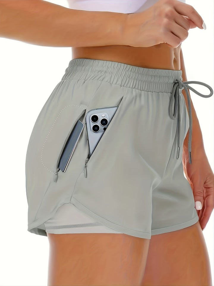 Drune | Sportliche 2 in 1 Lauf Fitnessshorts in Einfarbig Mit Mehreren Taschen