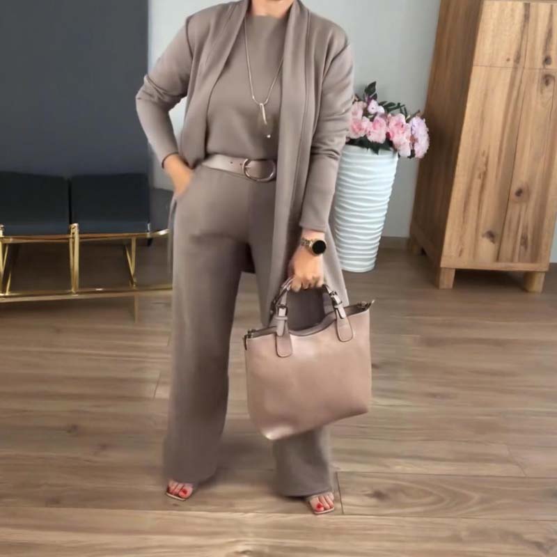 Drune | Stylish 3-piece set consisting of a long cardigan, top and trousers