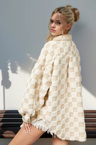 Drune | Jacke mit Karostruktur Knopfverschluss Weich und Übergrößen