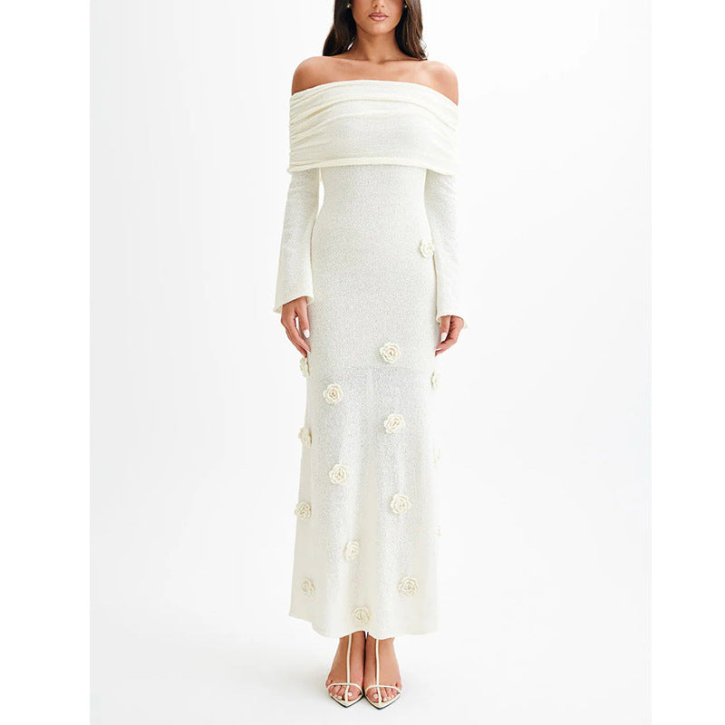 Drune | Dreidimensionales Blumenkleid Mit Offenen Schultern Strick