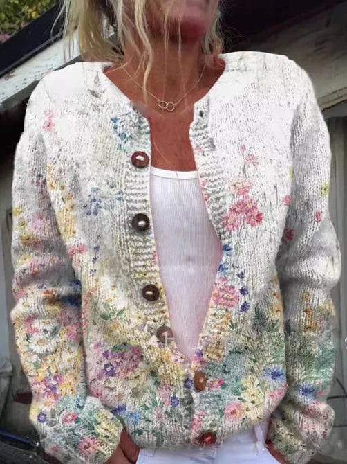 Drune | Weiche Strickjacke mit Blütenstickerei