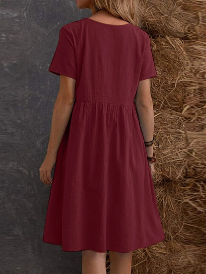 Drune | Lose Tasche einfarbig Rundhalsausschnitt Kleid