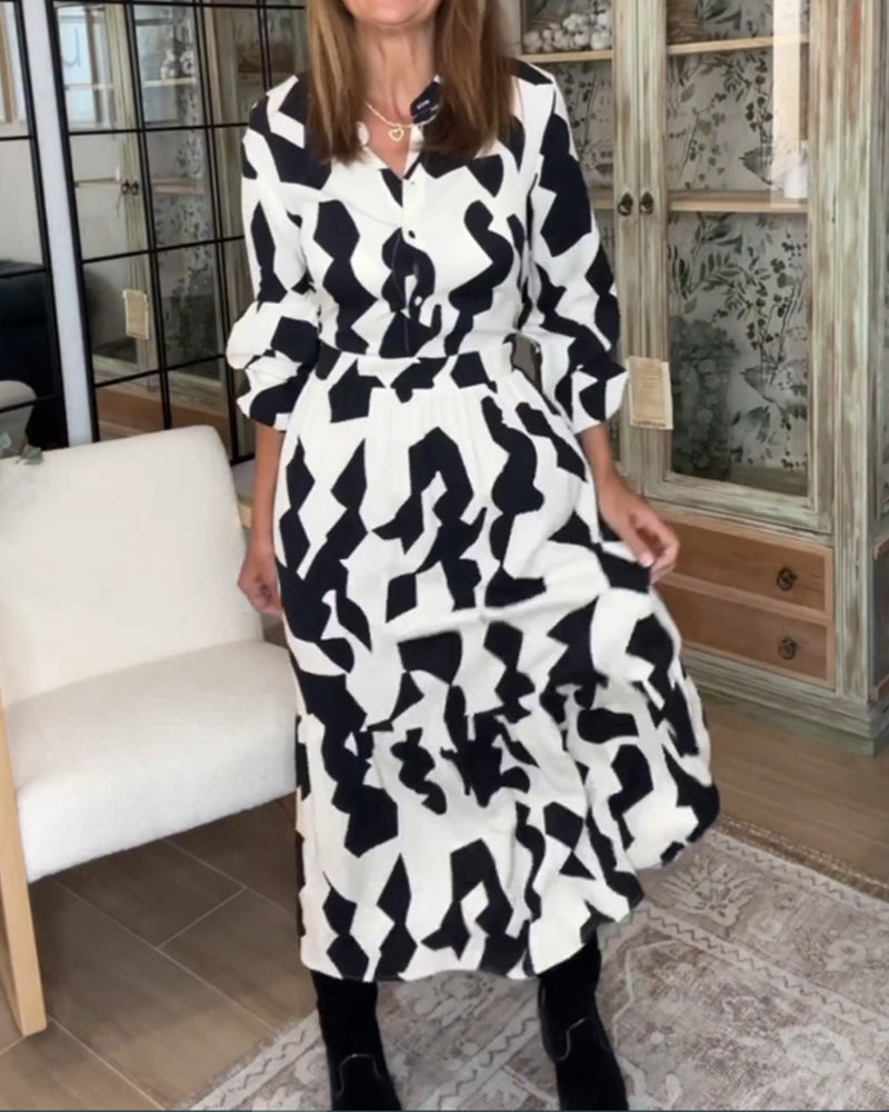 Drune | Bedrucktes Lässiges Maxikleid mit Langen Ärmeln