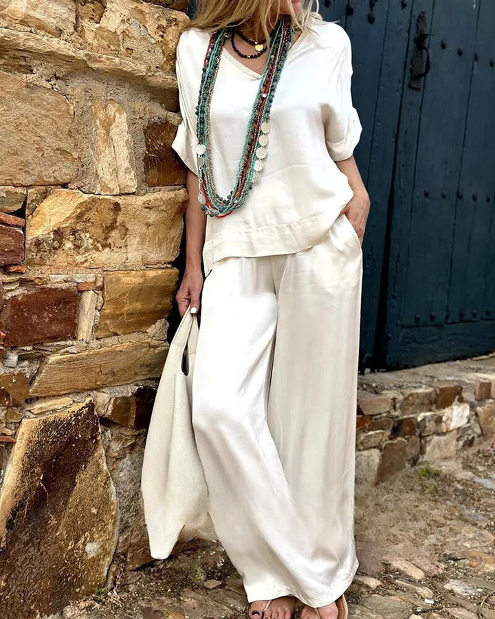 Drune | Himmelweiße Bluse und Hosen-Set mit eleganter Ausstrahlung