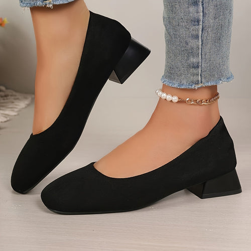 Drune | Schwarze Flanell Pumps Mit Blockabsatz