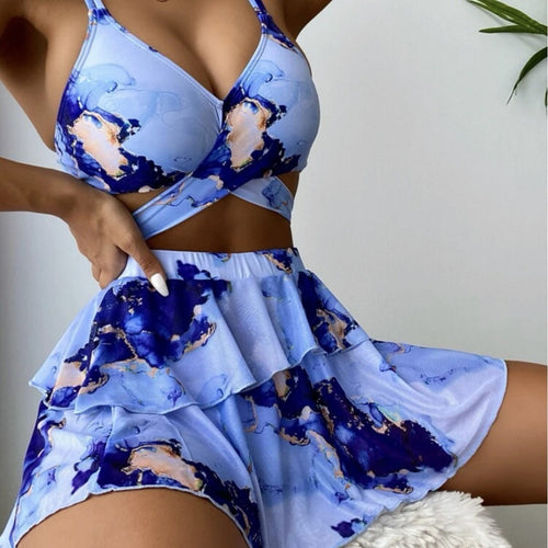 Drune | Dreiteiliges Bikini-Set mit Marmordruck