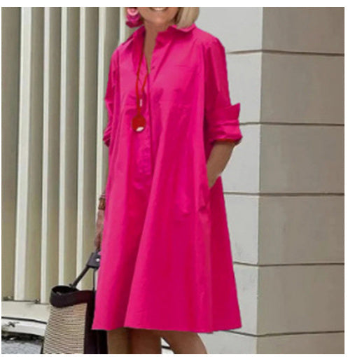 Drune | Hemdblusenkleid Mit Umlegekragen & Dreiviertelärmel