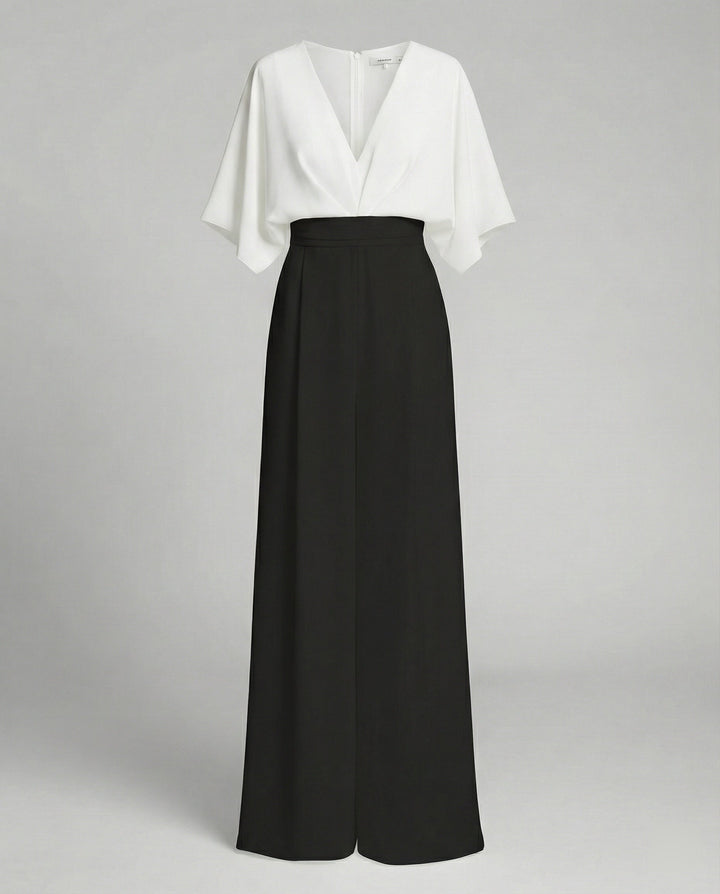 Drune | Britischer Stil Eleganter Farbblock Tasche Kontrast V-Ausschnitt Lockere Jumpsuits