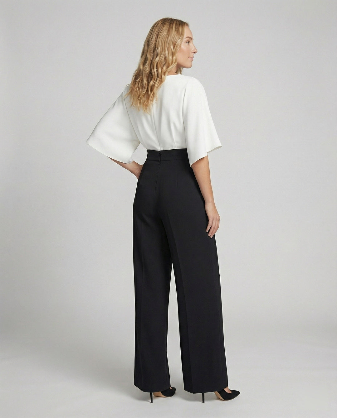 Drune | Britischer Stil Eleganter Farbblock Tasche Kontrast V-Ausschnitt Lockere Jumpsuits
