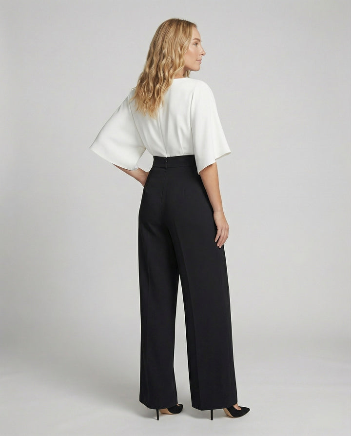 Drune | Britischer Stil Eleganter Farbblock Tasche Kontrast V-Ausschnitt Lockere Jumpsuits