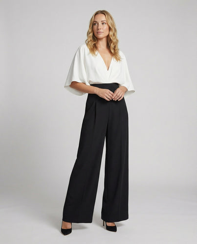 Drune | Britischer Stil Eleganter Farbblock Tasche Kontrast V-Ausschnitt Lockere Jumpsuits