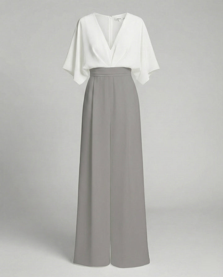 Drune | Britischer Stil Eleganter Farbblock Tasche Kontrast V-Ausschnitt Lockere Jumpsuits
