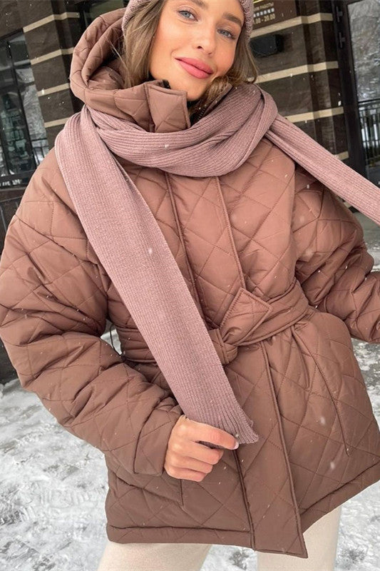 Drune | Krawattengürtel Lockere Argyle Kapuzenparka