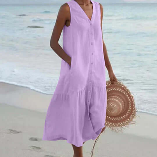 Drune | Weiches Pink Leinen-Ähnliches Kleid