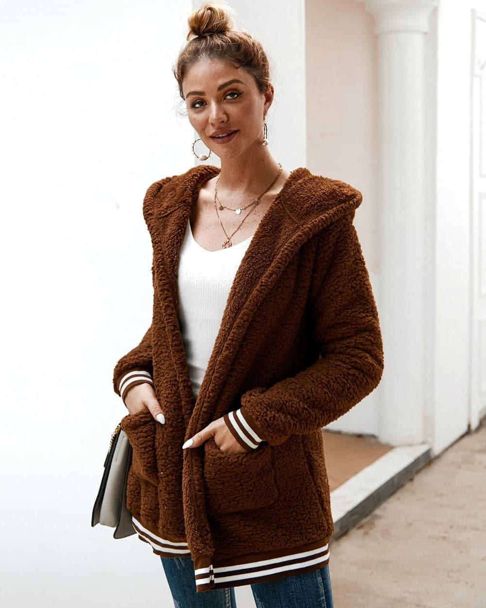 Drune | Fleecejacke Übergroß Sherpa Kapuze Und Große Taschen Weich Und Warm
