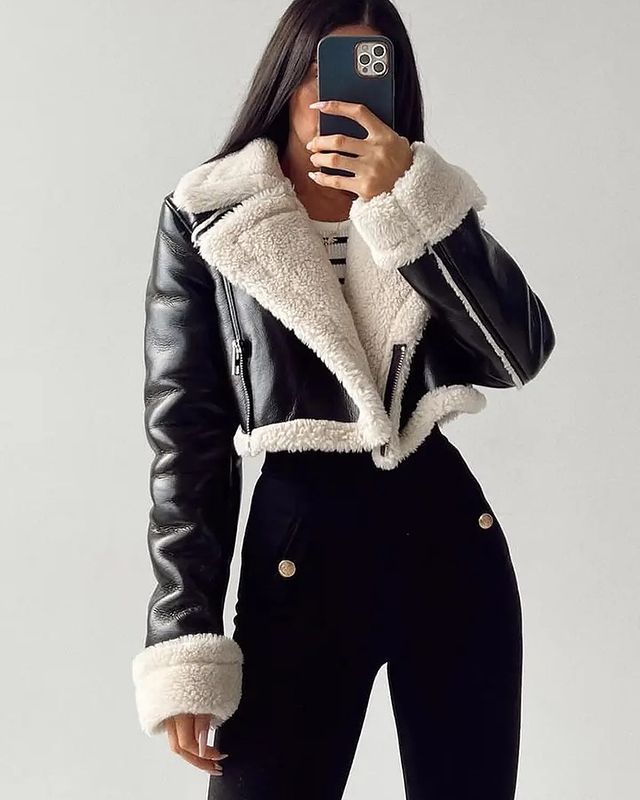 Drune | Kurze Lederjacke mit Teddyfutter