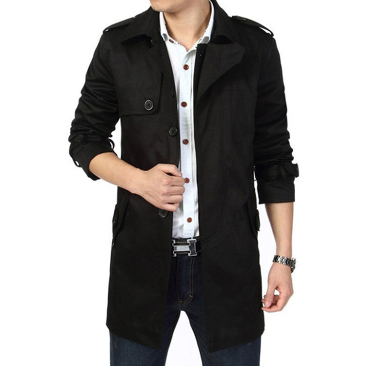 Herren Trenchcoat im klassischen Schnitt mit Schulterklappen Taillenriegel und verstellbaren Manschetten Drune