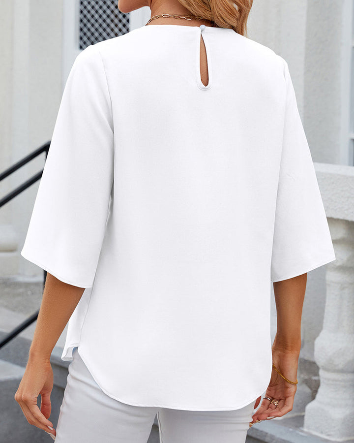 Drune | Elegante einfarbige Bluse mit halben Ärmeln