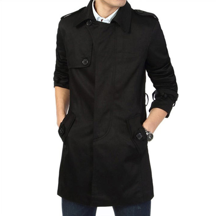 Herren Trenchcoat im klassischen Schnitt mit Schulterklappen Taillenriegel und verstellbaren Manschetten Drune