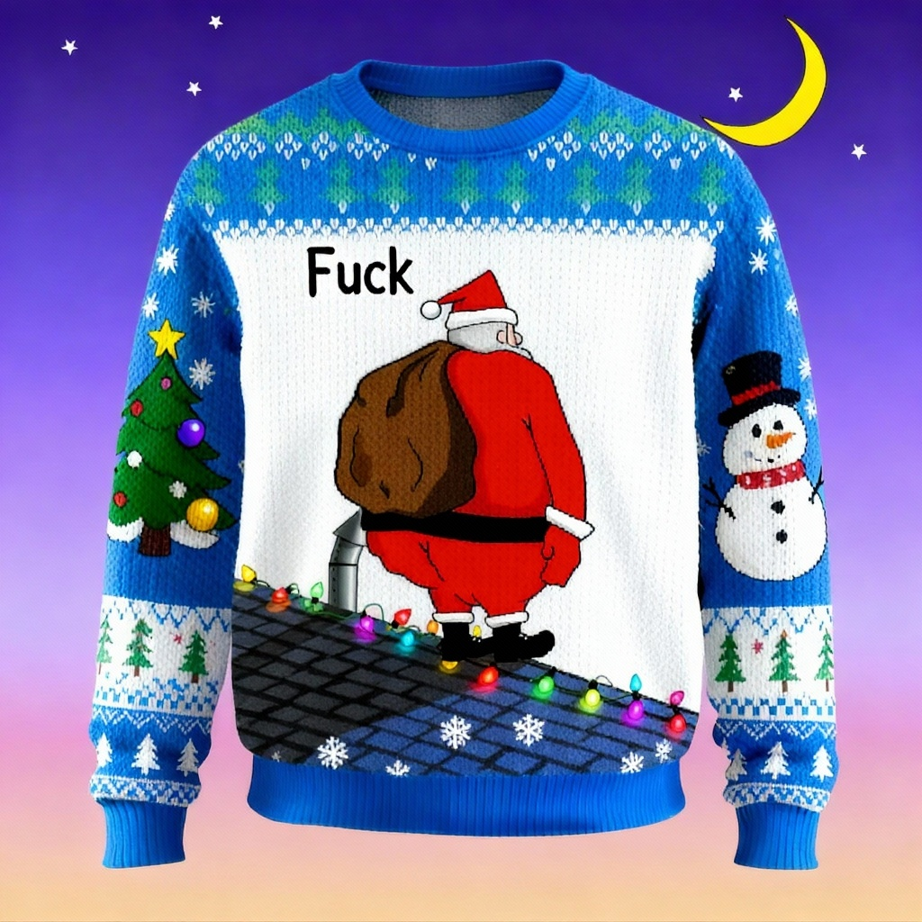 Drune | Festliche Xmas Cartoon Druck Urlaub Pullover - Ultimatives Hässliches Weihnachtsfeier-Outfit