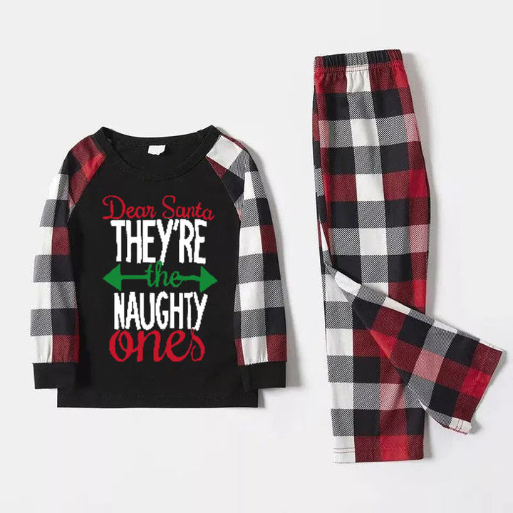 Drune | Weihnachts passende Familienpyjamas Buchstaben Druck Schwarz Weiß Karos Pyjama Set 2025