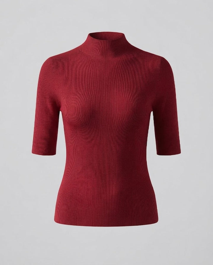 Damen Halbarm Feinstrickpullover mit kurzem Stehkragen und figurbetonter Passform Drune
