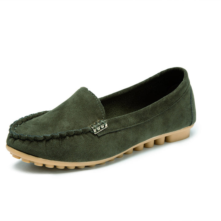 Damen Veloursleder-Mokassin mit profiliertem Gummisohlen-Design und Ziernaht Drune