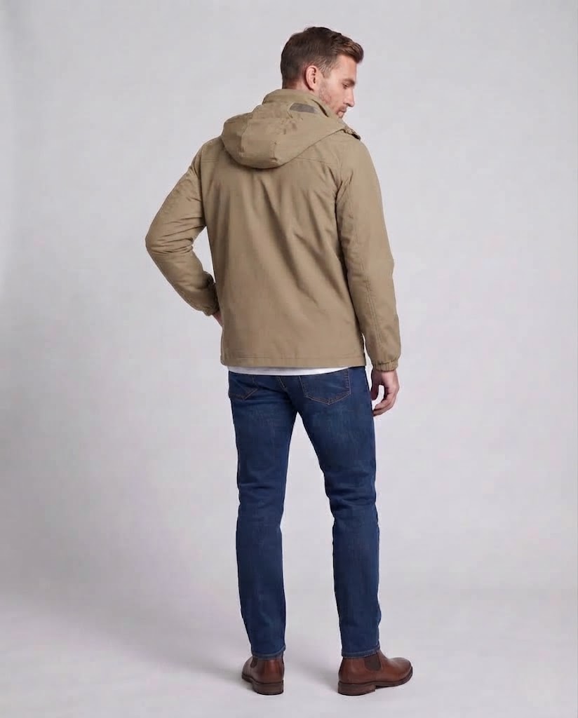 Herren Leichte Atmungsaktive Kapuzenjacke für den Outdoor-Bereich mit Brusttasche und Unsichtbarem Reißverschluss drune