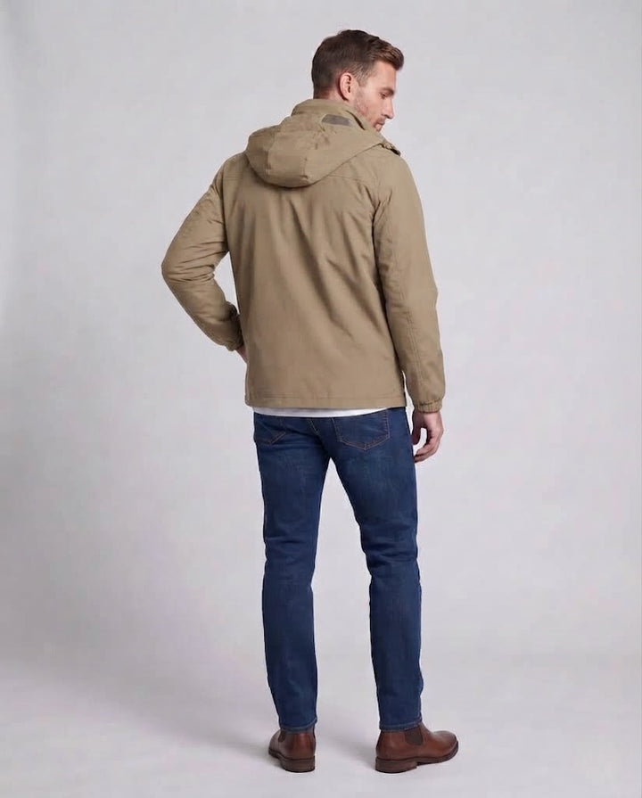 Herren Leichte Atmungsaktive Kapuzenjacke für den Outdoor-Bereich mit Brusttasche und Unsichtbarem Reißverschluss drune