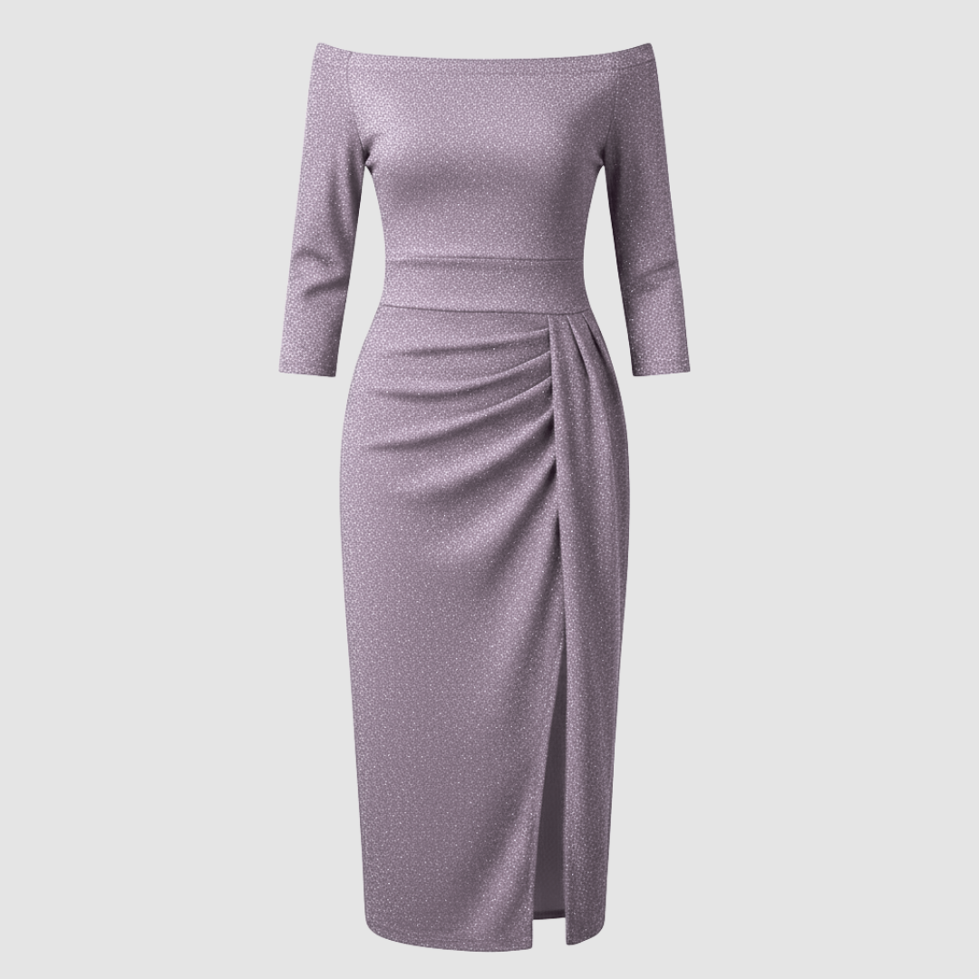 Elegantes Hochzeitsgast Kleid Off Shoulder Lang Satin | Drune