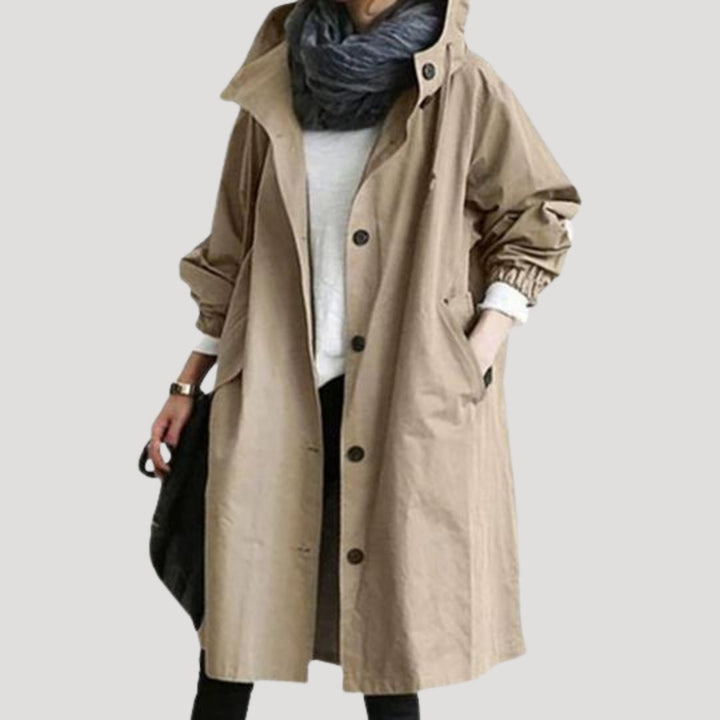 Drune | Damen Trenchcoat lang leicht mit Kapuze Jacke
